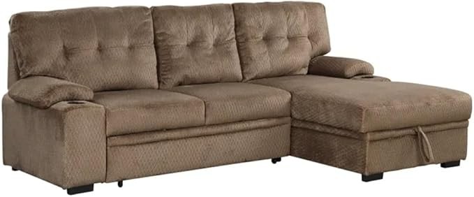 95.7" Padded Upholstered Sofa Bed Sleeper Sectional Sofa with Storage Chaise and Cup Holder for Living Room Furniture Set(D)